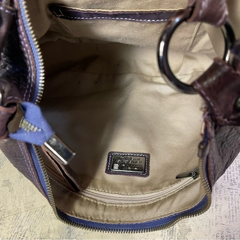 Innue Made in Italy Purple Tan Leather Suede Hobo Shoulder Bag Rustic Artisan